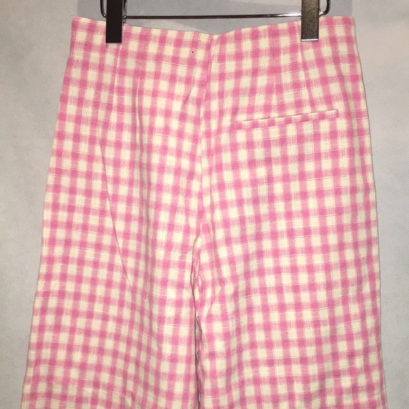 NWT Zara Pink And White Plaid Wide Leg Pants | Fashion Statement Trousers | M - Picture 6 of 7